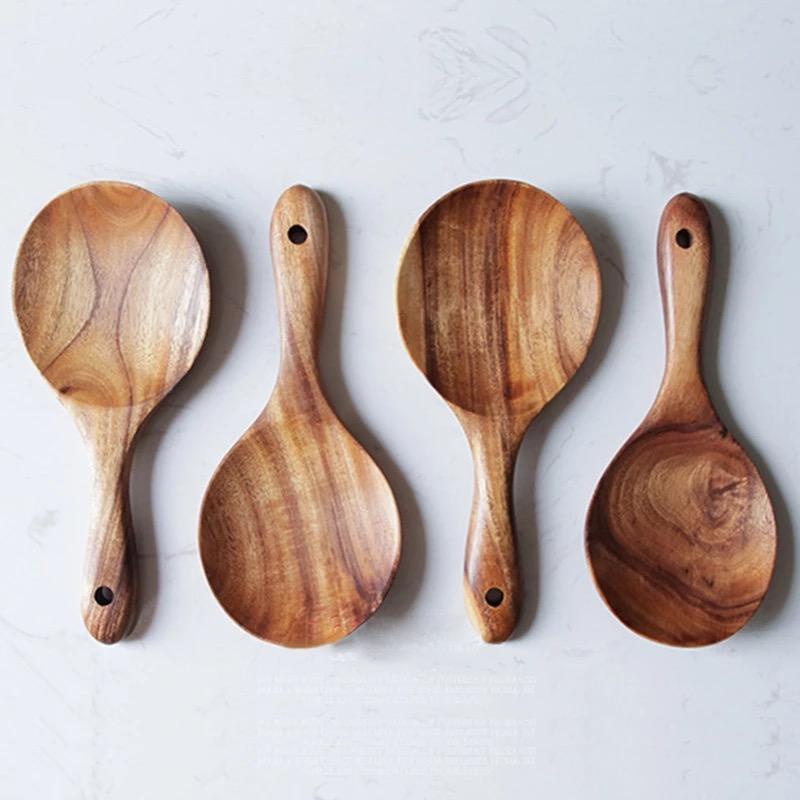 wooden rice spoon / centong nasi kayu teak wood rice paddle scoop tablespoon kitchen tableware / sendok nasi lauk pauk kayu serving spoon