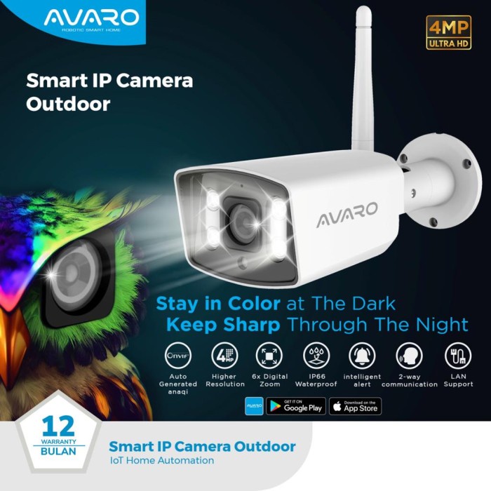 AVARO Smart IPCAM IP CAMERA Outdoor CCTV 4mp Wifi Wireless Resmi