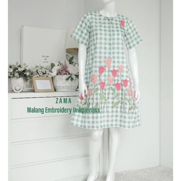 ZAMA | ND Daster Pendek Square Teal Bordir Khas Malang