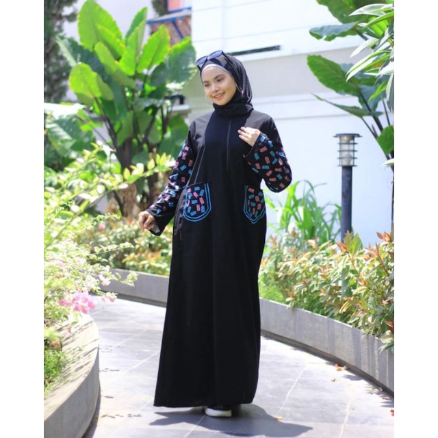 Gallery Exclusive Abaya Hitam Syari Gamis Bordir Turkey 1255 Kantong Busui