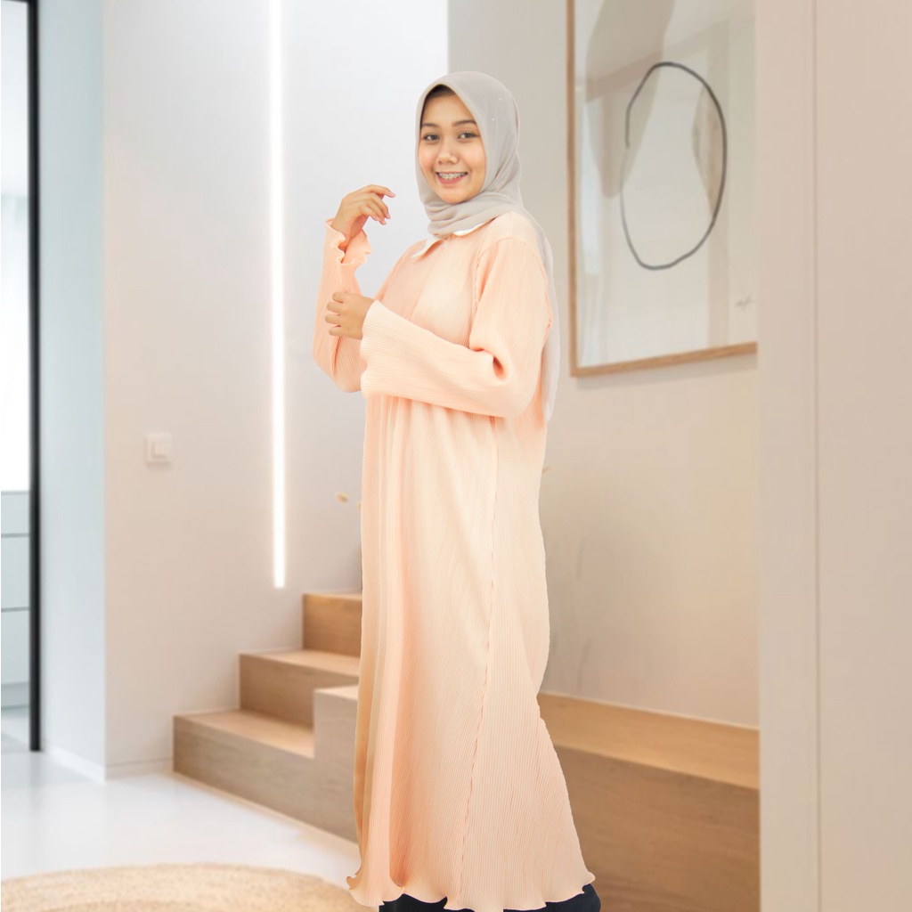 Belle dress gamis pakaian plisket wanita muslim premium by Aira Apparel dress korea gamis kondangan 