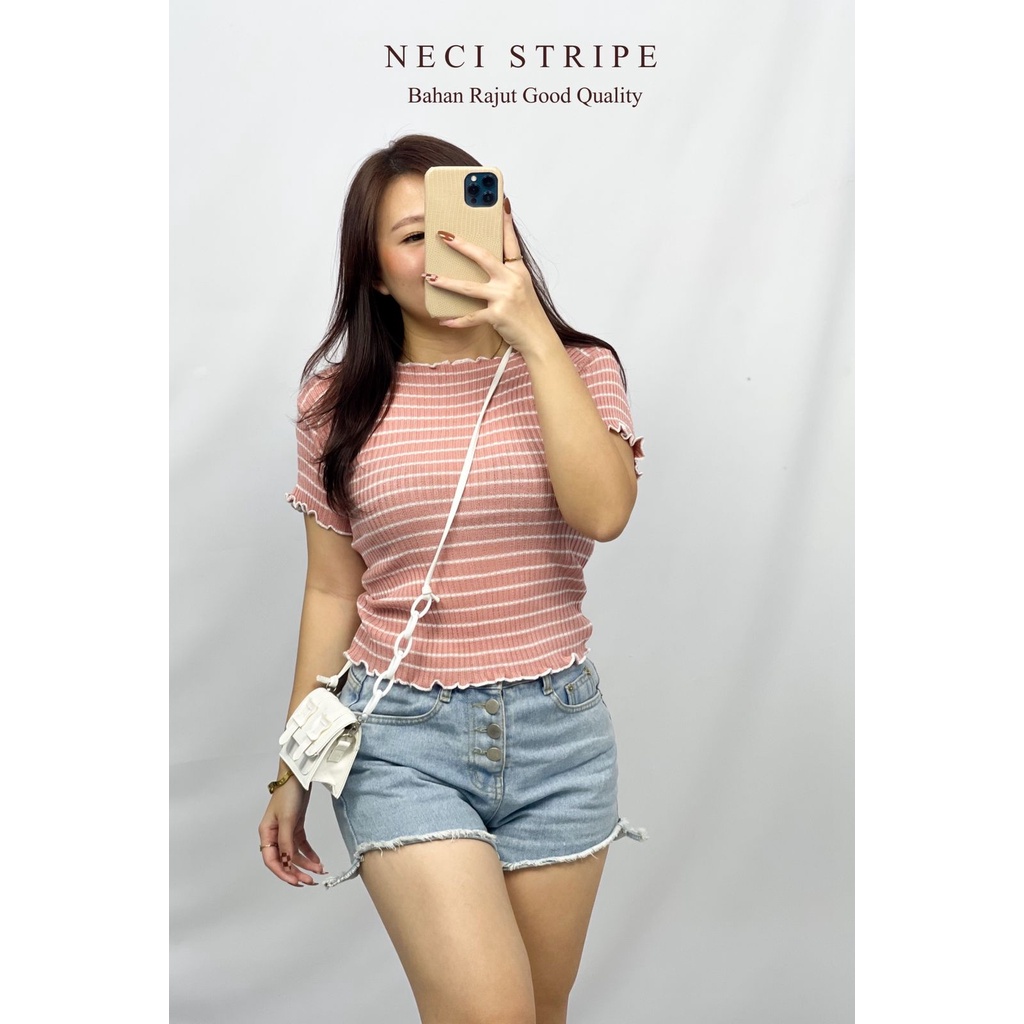 Basic id fashion Atasan rajut  / Top rajut / atasan rajut  stripe neci