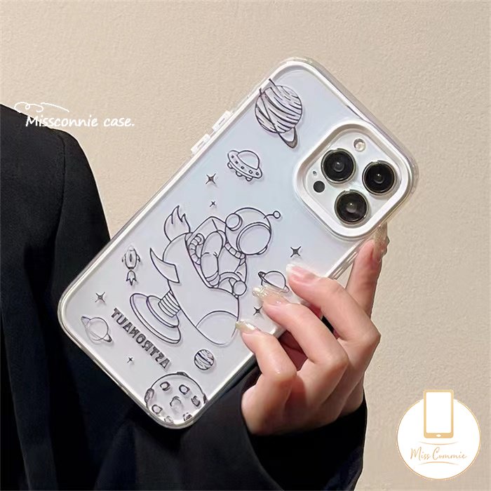 3 in 1 Soft Case Transparan Motif Kartun Astronot Luar Angkasa Untuk IPhone 11 Pro Max 7Plus 8Plus 12 14 13 Pro Max XR 14 Plus 7 8 Plus X XS Max SE 2020