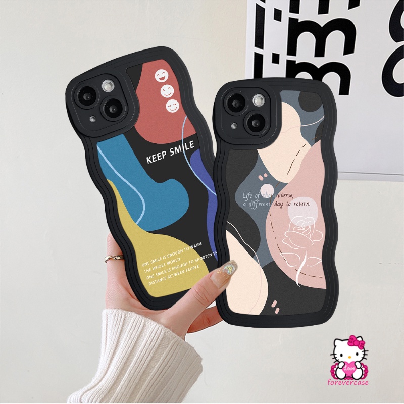 Bunga Soft Case Realme C53 C35 C25Y C15 C11 2020 C25s C25 C21Y 6i 5i C3 C20 C20A C11 2021 5s 5 C2 C1 C12 C20A Abstrak Art Moranti Jahitan Bergelombang Tepi Smiley Hitam Phone Cover