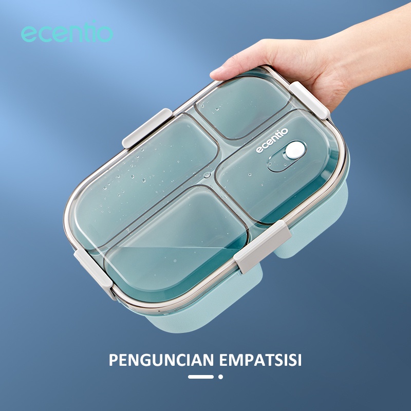 ecentio Kotak Makan 4 Grid Kotak Sup Gratis Sendok 1550ml +140ml Anti Tumpah Lunch Box 4 Sekat Lunch Box Misting Tempat Makan Portable Kotak Bekal BPA Free