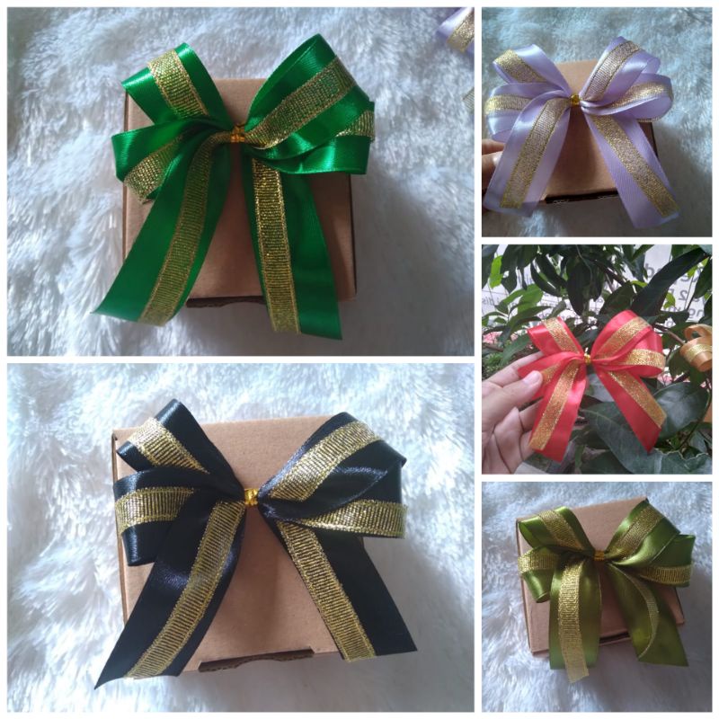 

MINIMAL ORDER 5PCS PITA aplikasi pita jadi kombinasi satin gold glitter /pita besek/pita hampers/pita dua sayap