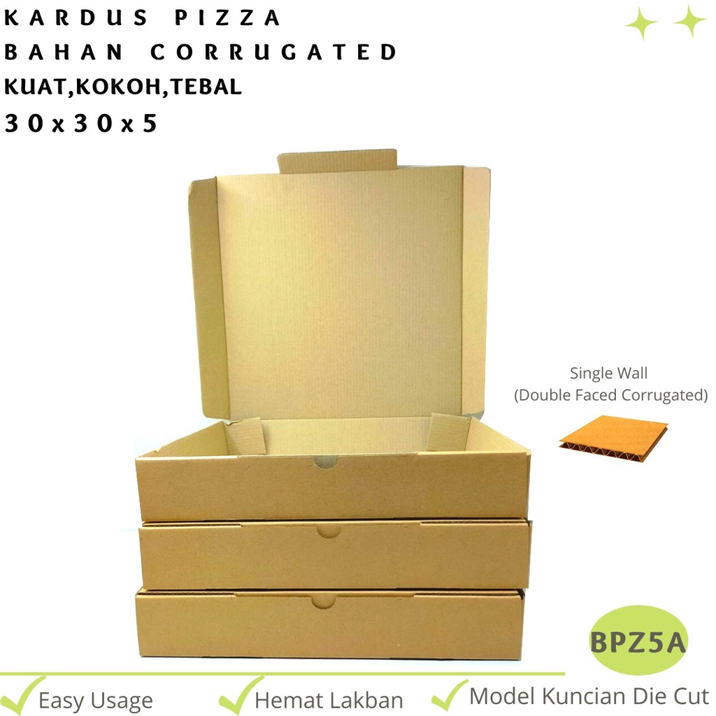 Kardus Pizza 30X30X5 Die Cut Eflute (BPZ5A-Corrugated)