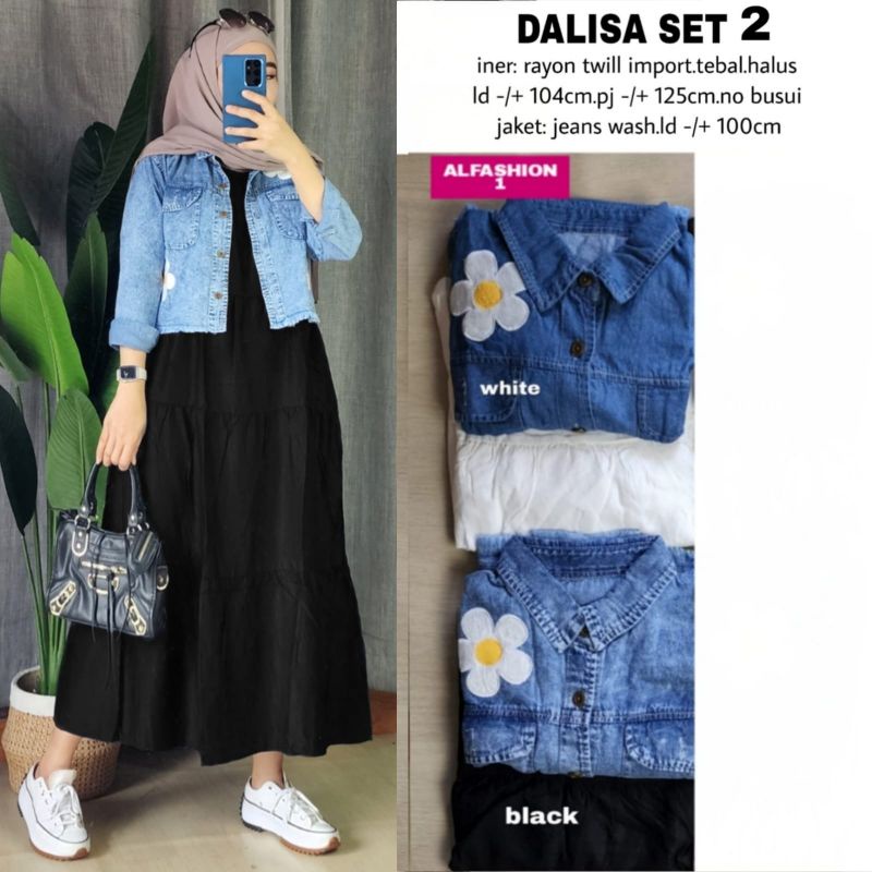 DALISA SET #2 BY ALFASHION SET WANITA MIDI DRESS + JAKET JEANS