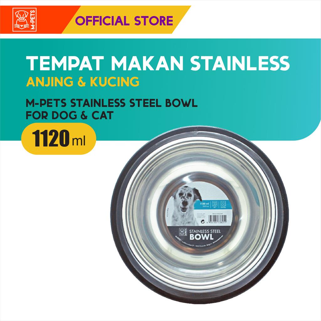 M-Pets Stainless Steel Bowl 1120 ML / Tempat Makan Hewan Stainless