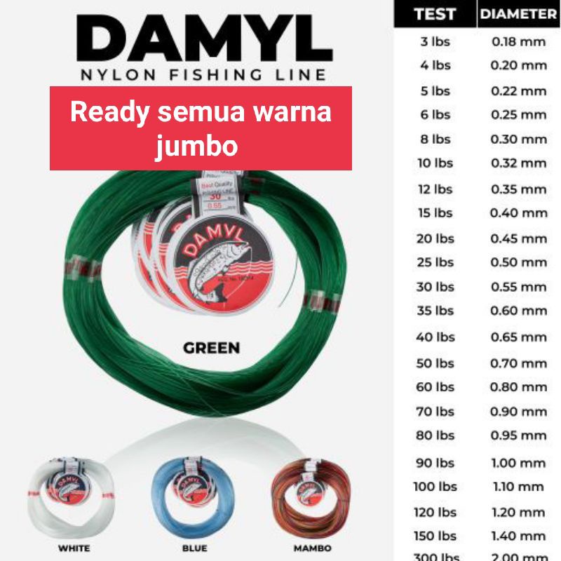 Senar DAMYL 70 lbs -600 LBS senar pancing DAMYL BIRU damyl PUTIH damyl IJO damyl MAMBO