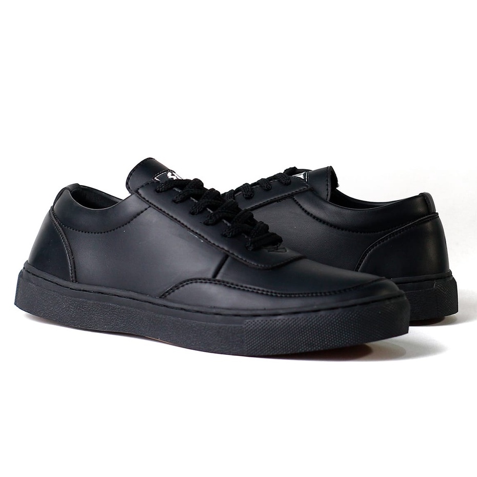 Sepatu Sneakers Pria Casual Original Kulit Neo Premium Sintetic Retro Classic Shadow Full Black Sekolah Kerja Keren Trendy Modern