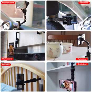 Holder Smartphone Handphone Mobil Multifungsi Putar 360 Derajat / Stand Holder Penjepit Penyangga Hp Meja Rak Gagang Pintu / Holder HP Jepit Spion Tengah Mobil Universal Handphone Stand Car Phone /Car Holder Penahan Handphone Di Kaca Mobil Kursi Serbaguna