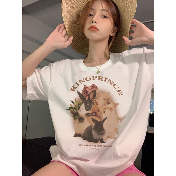EUNII T-shirt Lengan Pendek Cute Rabbit Korean Style/Kaos Atasan Wanita/Baju Kaus Oversize Wanita