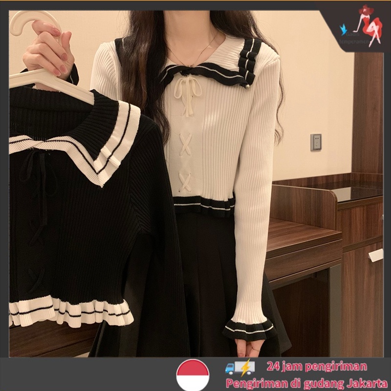 Cardigan Rajut Crop Top Korea Rajut Sweater Polos Lengan Panjang Knit Top