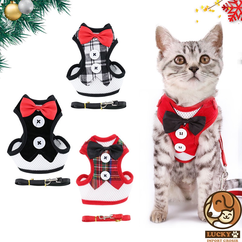 Baju Harness Anjing Kucing Besar Kecil Tali Tuntun Leash Poodle Shitzu