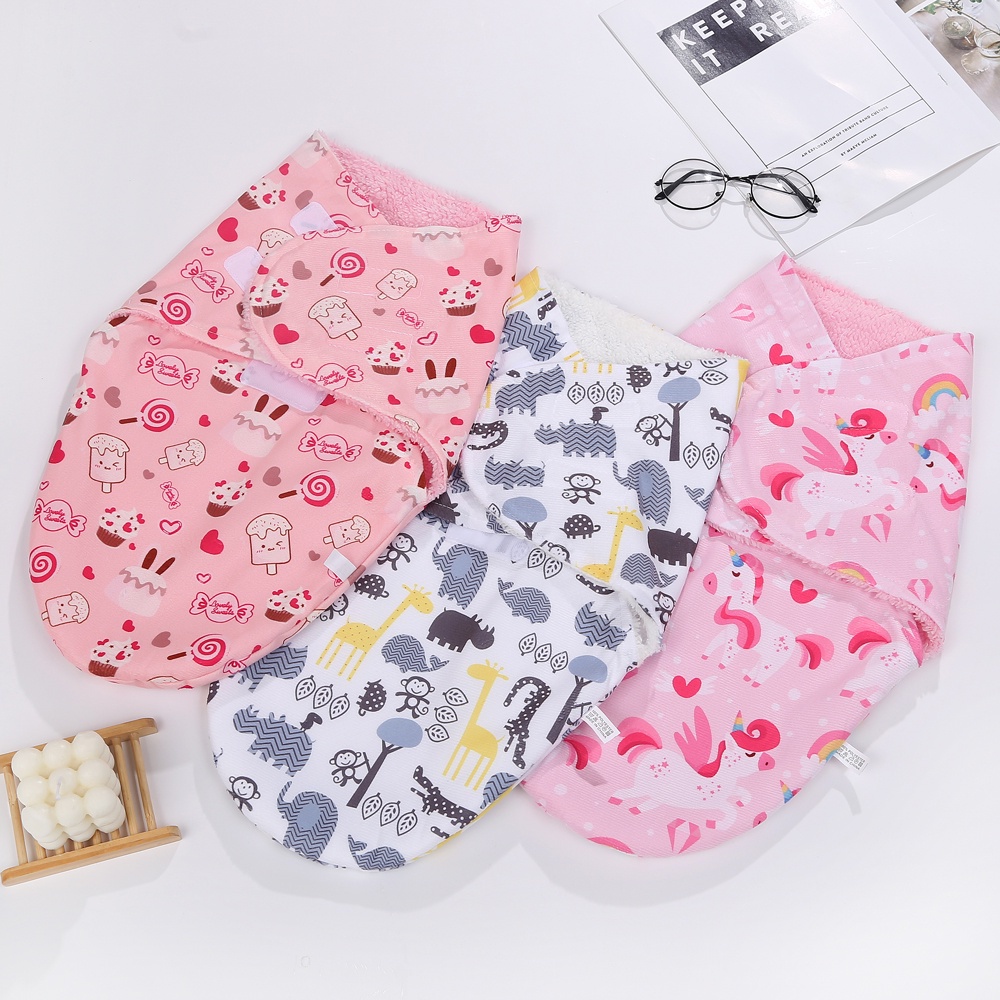 Selimut bayi instan double fleece lembut halus bedong instal perekat sweddle baby newborn sleepingbag