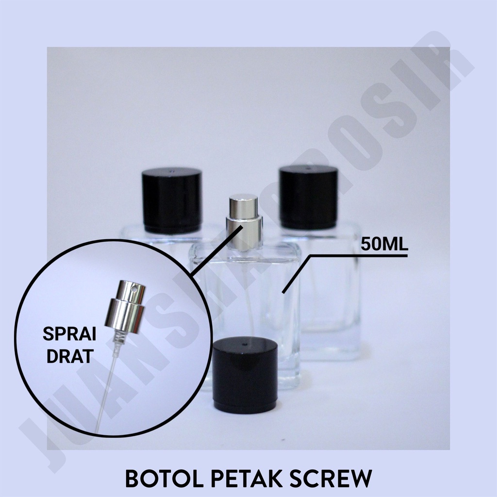 BOTOL PARFUM || PETAK CREW  TUTUP HITAM || 50ML DRAT || BOTOL PARFUME || SPRAY||PERLUSIN