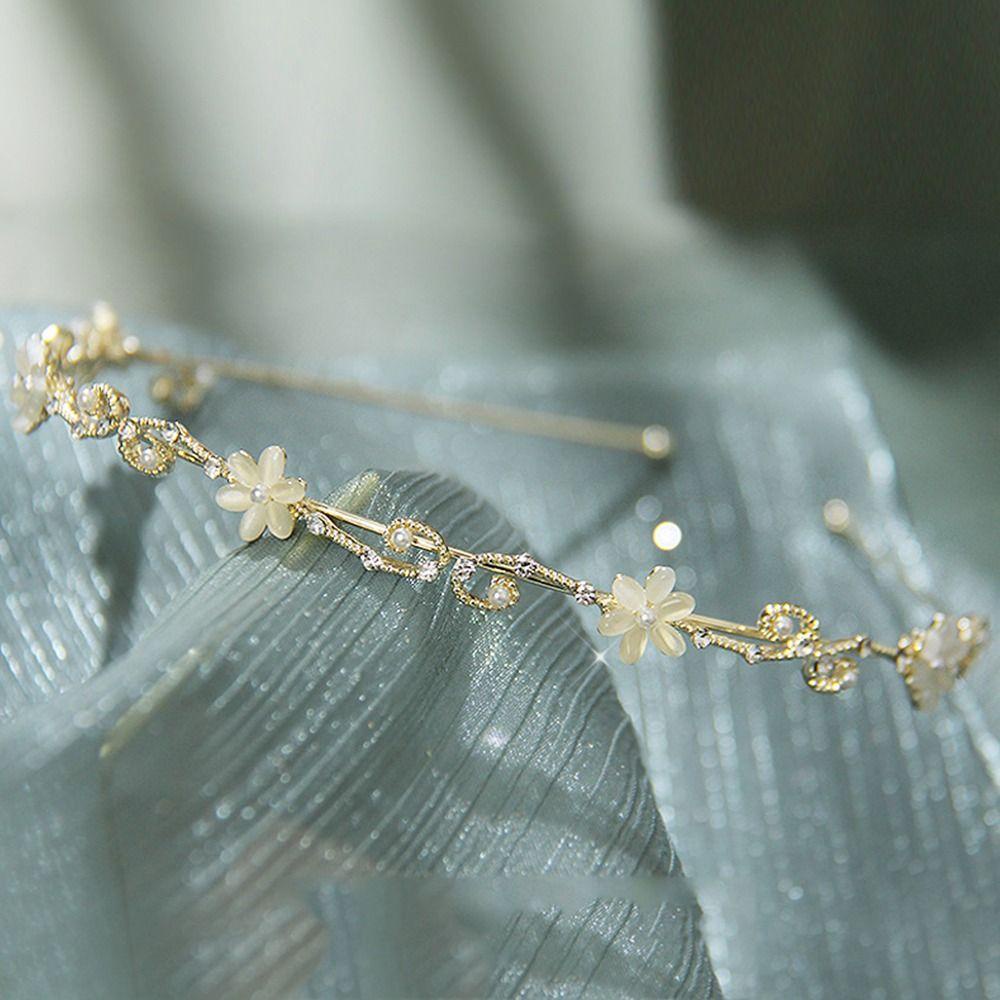 Needway   Opal Tipis Bando Hiasan Rambut Temperamen Elegan Aksesoris Rambut Pernikahan Kupu-Kupu Korea Headband County Style Tiara Alloy Mahkota Pengantin