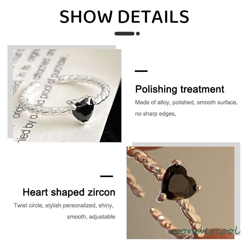 Cincin Hitam Cinta Adjustable Korea Fahion Retro Cincin Jari Untuk Wanita-Won