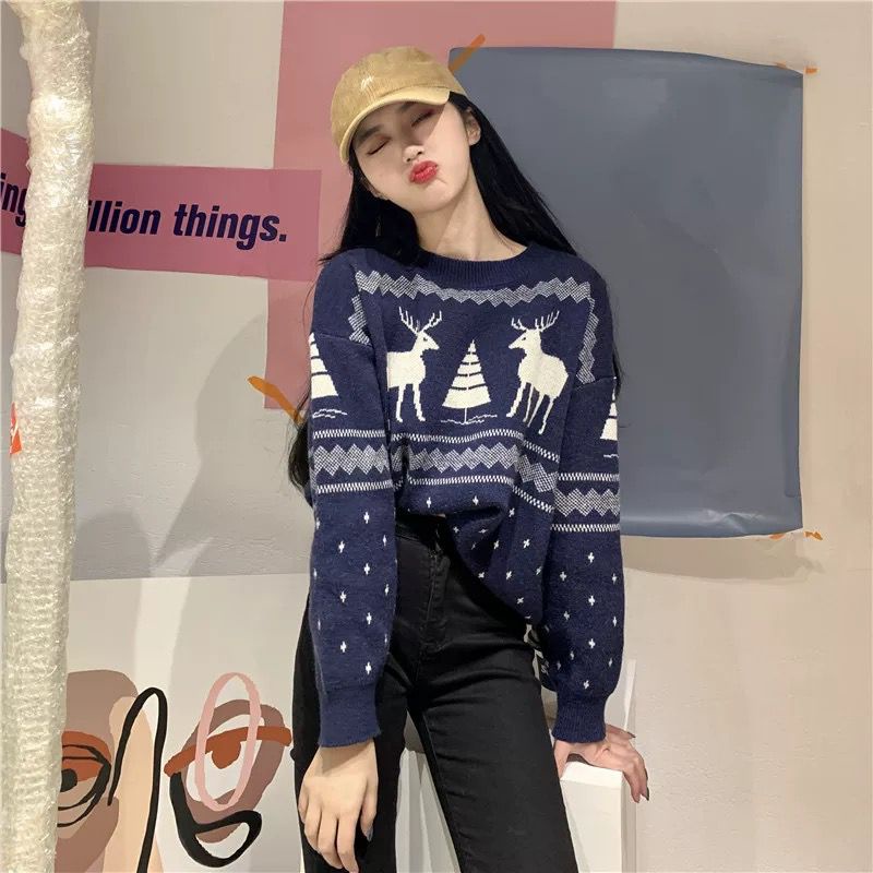 Atasan Wanita- Sweater Lengan Panjang Natal Merah Xmas Sweater Import #8052