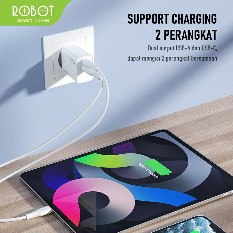 Charger Robot RT-F2 QC3.0 PD 18W Batok Charger Adaptor ORIGINAL