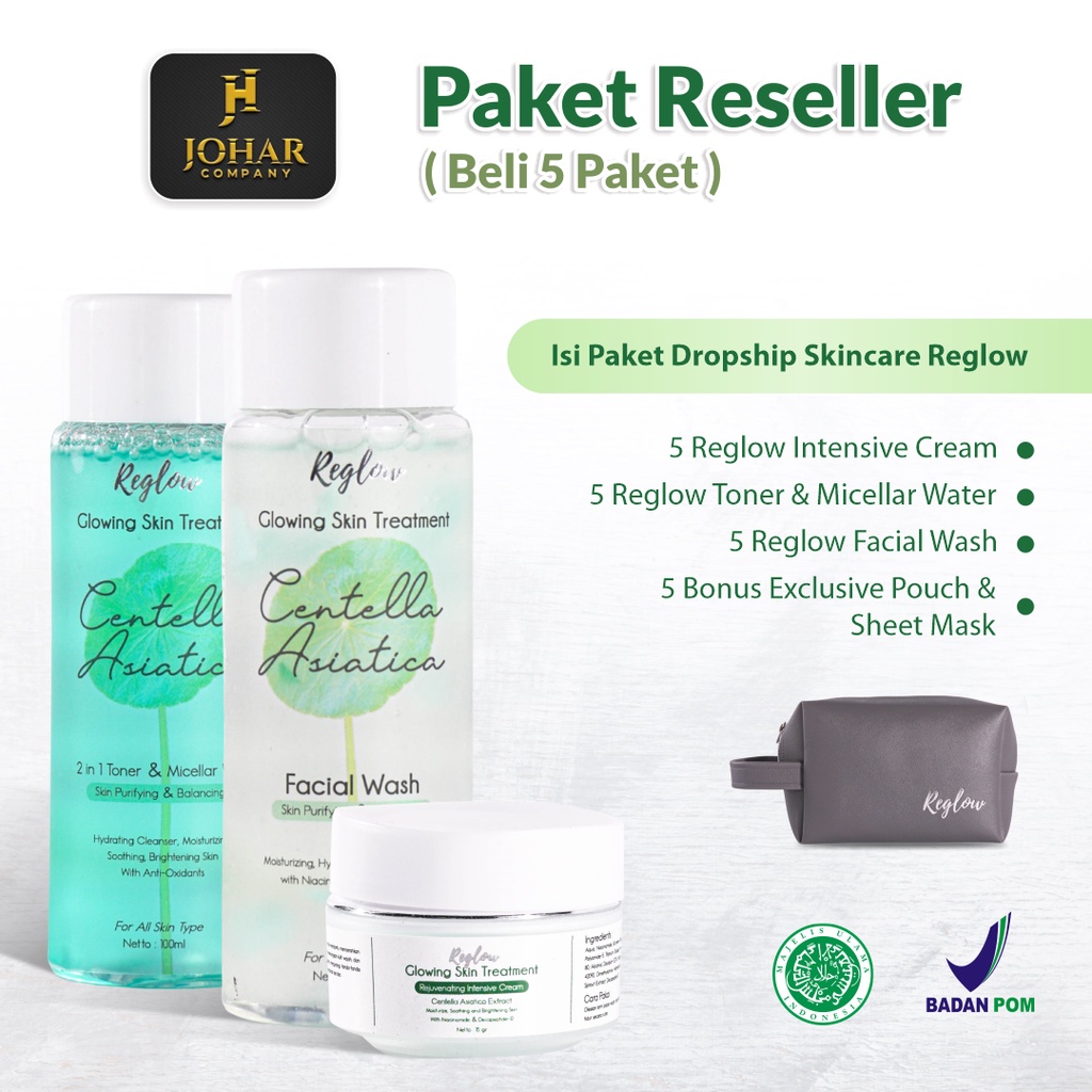 Skincare Reseller Pembelian 5 Paket Reglow Beauty Series Bonus Sheet Mask Cream Pagi Malam Whitening