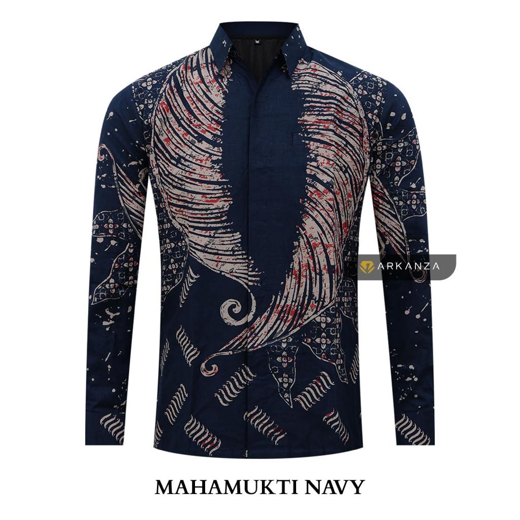 BATIK ARKANZA Kemeja Batik Pria Kerja Warna Navy Biru Dongker Lengan Panjang Slimfit Premium Casual Formal