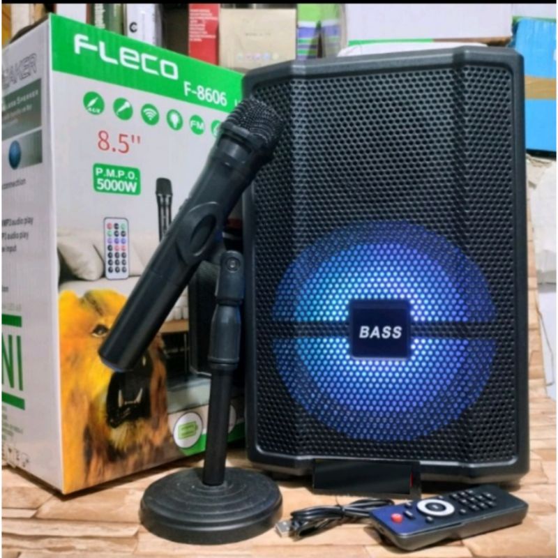 Sepeaker Bluetooth Karaoke FLECO F-8606 LED AB BONUS Mic Wireless