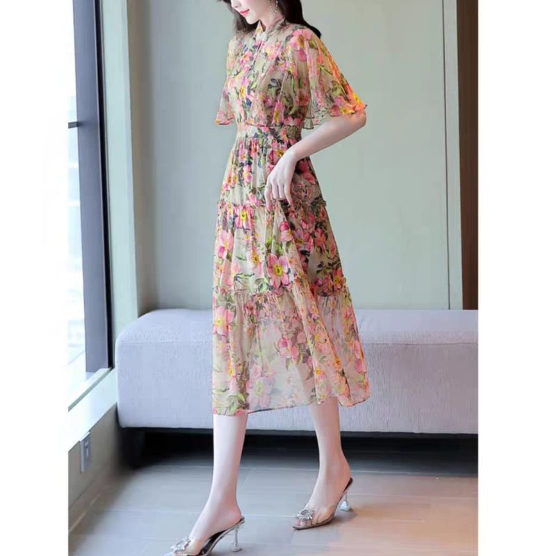 MDLV ~ 12346# CNY Valencia Tiered Midi Dress Flower Premium Import