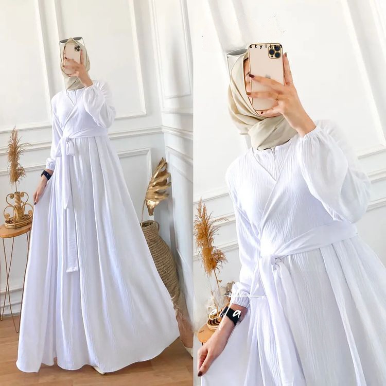 Baju gamis 2026 model terbaru gamis lebaran simple elegan baju lebaran gamis putih ALETA MAXI Kekini