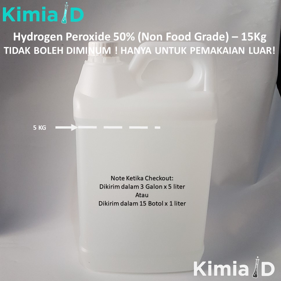 Hydrogen Peroxide 50% 15 Kg Hidrogen Peroksida Oksidator Pemutih Lab Hydrogen Peroxide 50 Persen 15 Kg Hydrogen Peroxide Hidrogen Peroksida Hydrogen Peroksida Anti Bakteri Anti Jamur Anti Virus Oksidator Pemutih