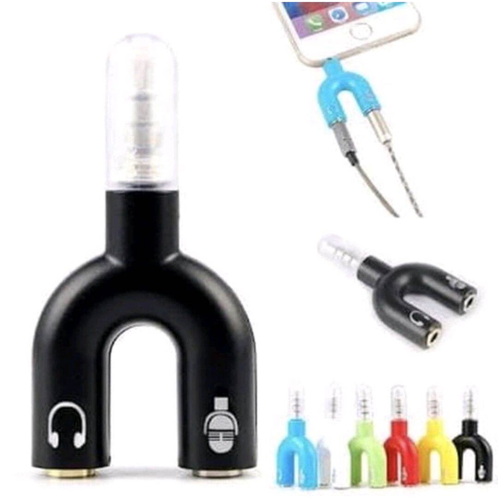 Audio Splitter U Shape 2in1 Jack 3.5mm to Dual Female Headset + Mic 2 Lubang Colokan Microphone hp