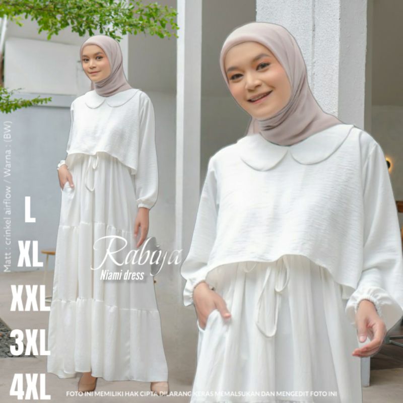 gamis terbaru 2023 lebaran wanita niami drees ukuran L XL XXL 3XL 4XL bahan crincle airflow premium adem