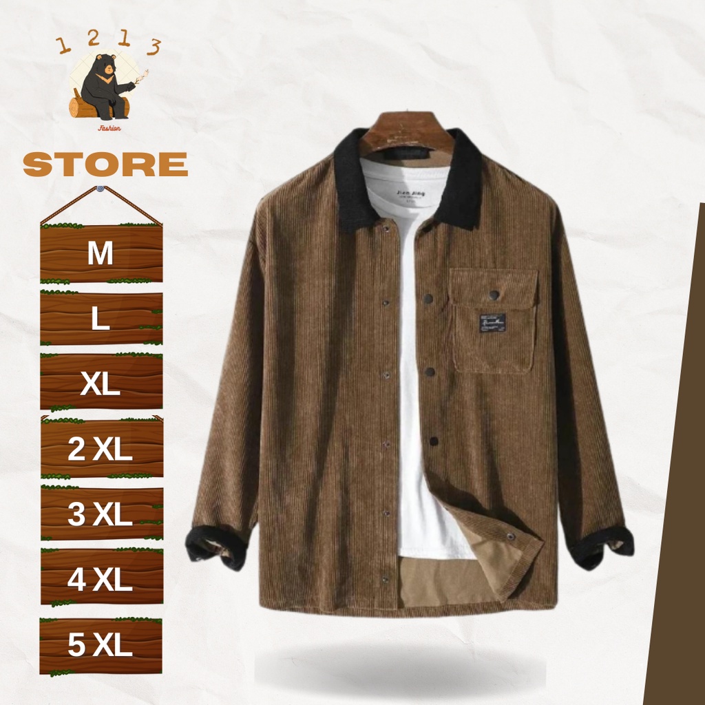 Kemeja Corduroy Motif Cokelat
