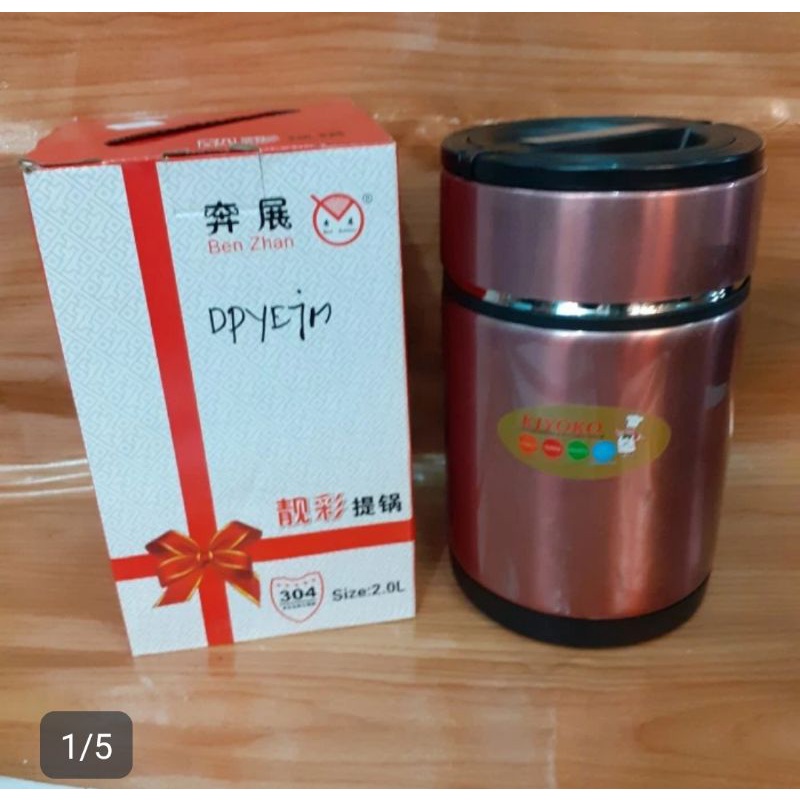 CUCI GUDANG Rantang Tunggal Stainless 304 "BEN ZHAN" 2Liter Kiyoko (double turun harga)