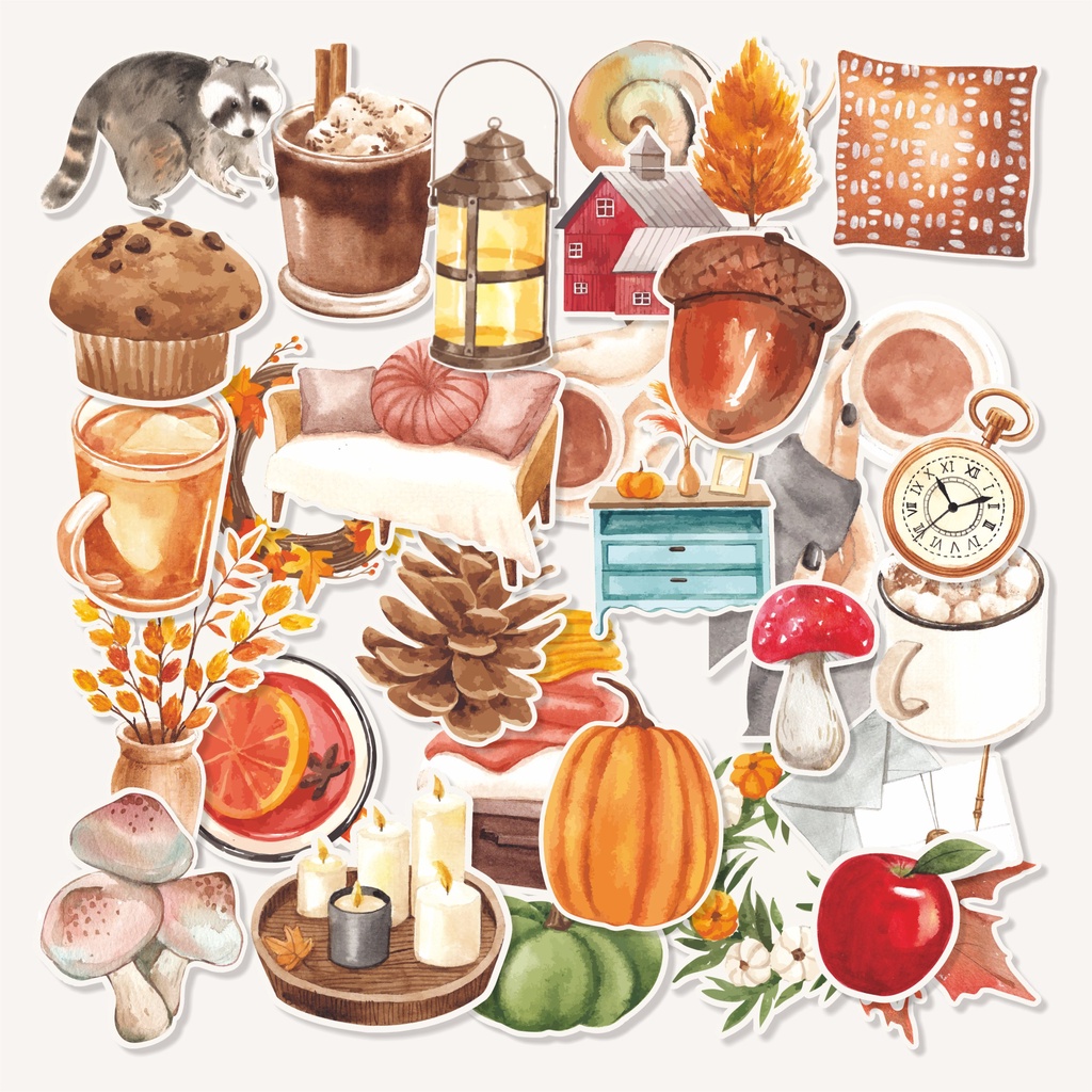 

( 50 pcs ) random AUTUMN WATERCOLOR stikersatuan/murah
