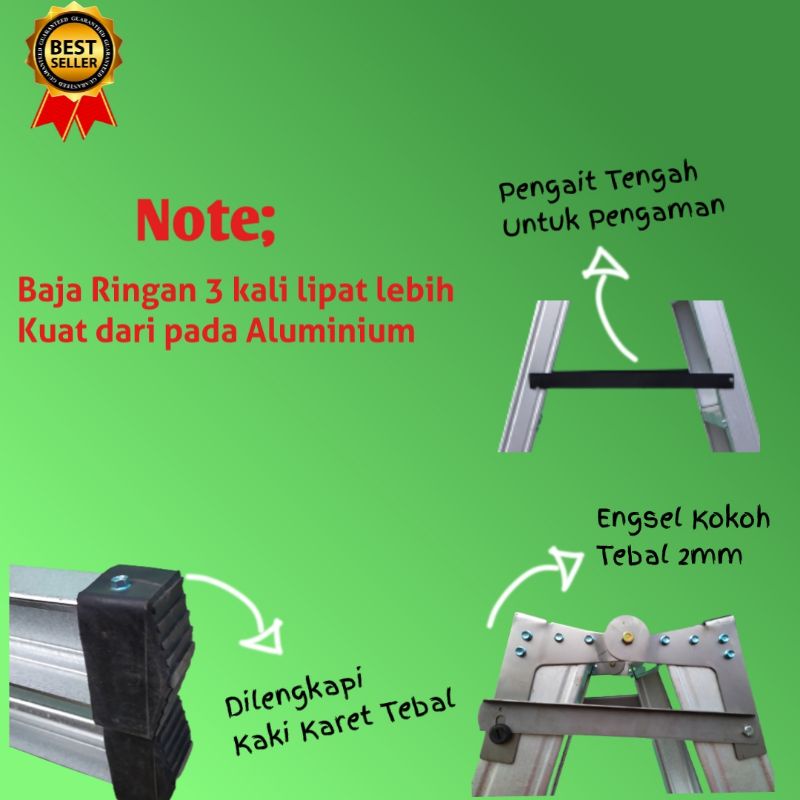 Tangga Lipat Baja Ringan 2m - 4m / Jumbo Carbon Steel Anti Karat, Kokoh dan Presisi