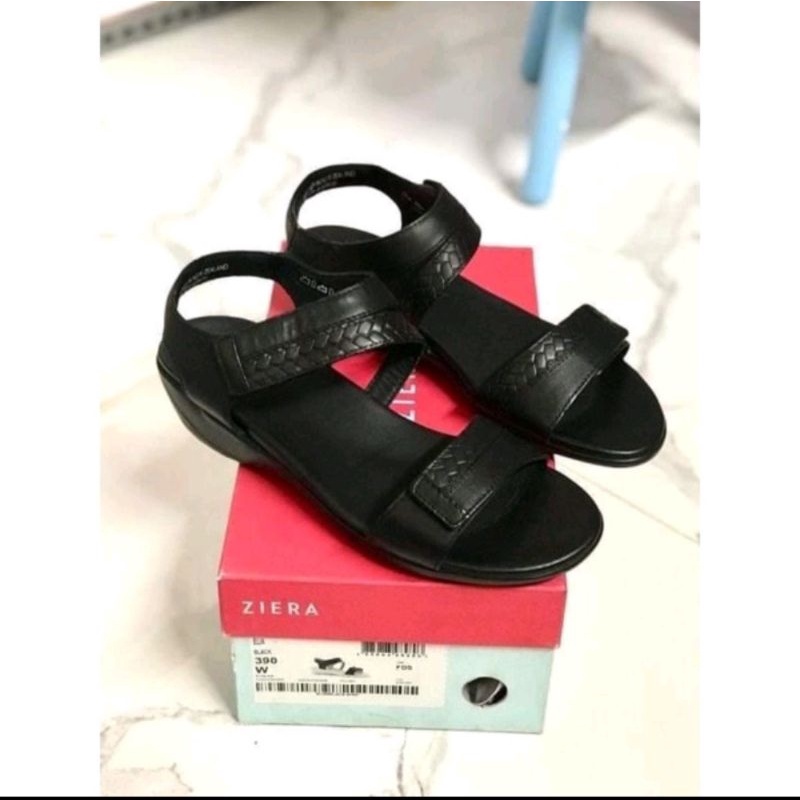 Original New Sandal Kulit Wanita Ziera Elia Black Size 37
