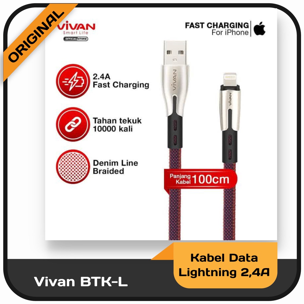 Kabel Data Original Vivan Fast Charging 2.4 A Seri BTK-M/BTK-C/BTK-L