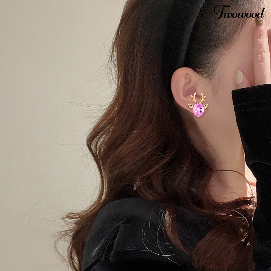 2pcs Anting Stud Desain Tanduk Rusa Aksen Berlian Imitasi Gaya Boho Untuk Wanita