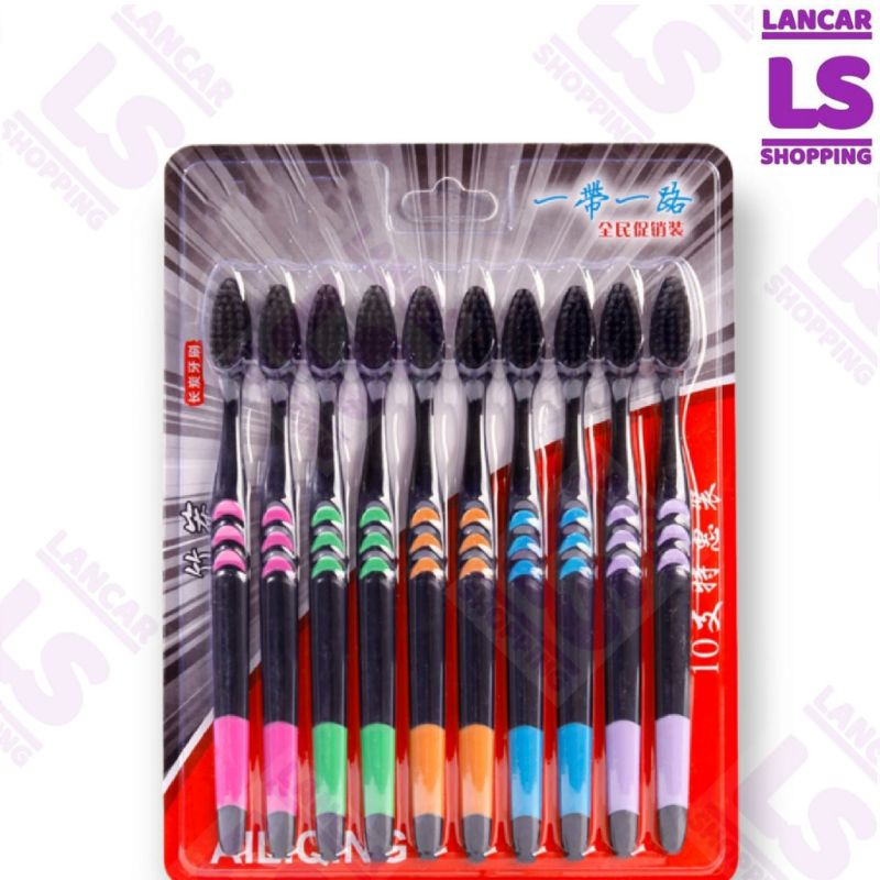 [COD] BAMBOO CHARCOAL TOOTBRUSH SIKAT GIGI ARANG BAMBU ISI 10PCS