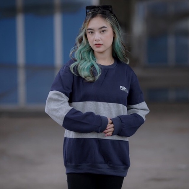 BRCO Sweater Crewneck Kombinasi Sweatshirt Pria Wanita