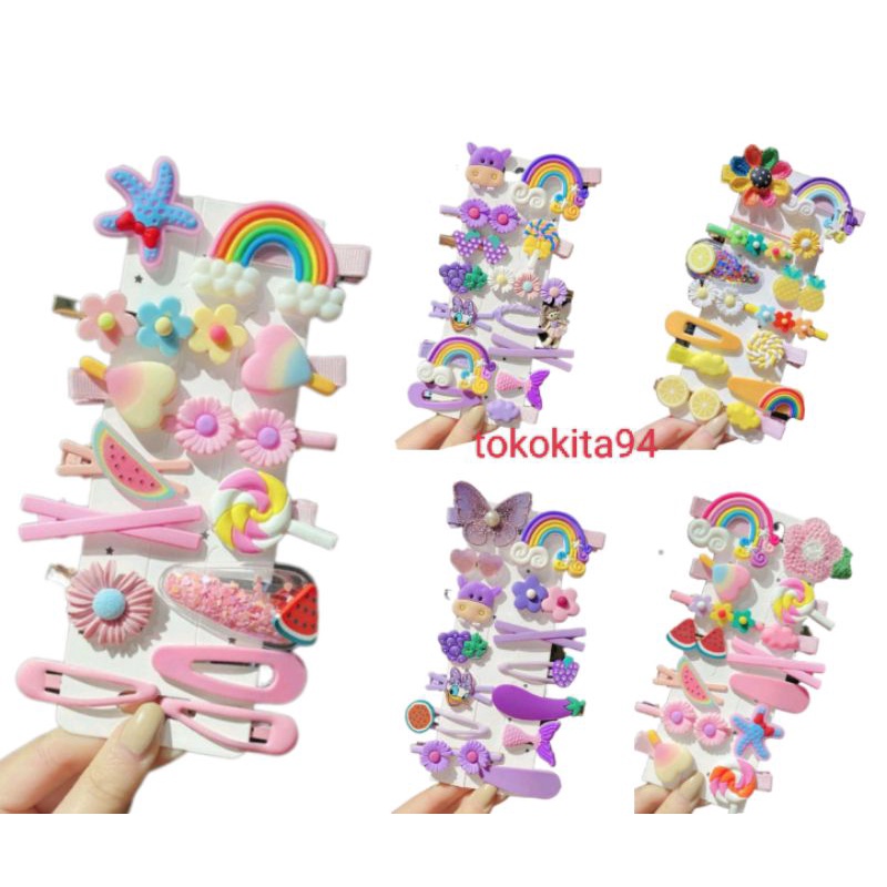 Jepitan Rambut Anak Korea Fashion 1Set isi 14Pcs - Jepitan Rambut Anak Lolipop Cute 10 Pcs - Jepit Rambut Anak Rainbow 3Pcs - Little Pony - Lolipop 1Set