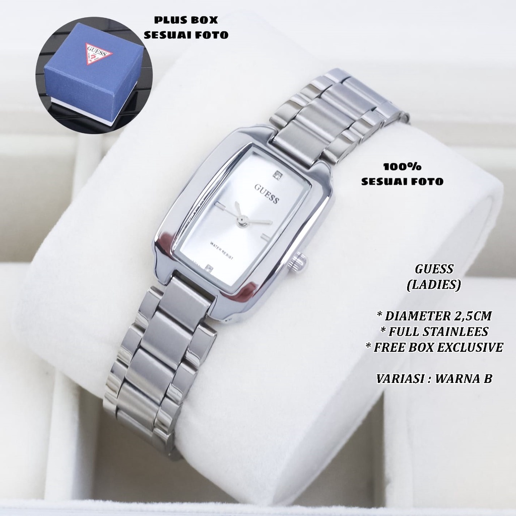 (FREE BOX) JAM TANGAN WANITA GUESS RANTAI BODY SEGI BALOK POLOS