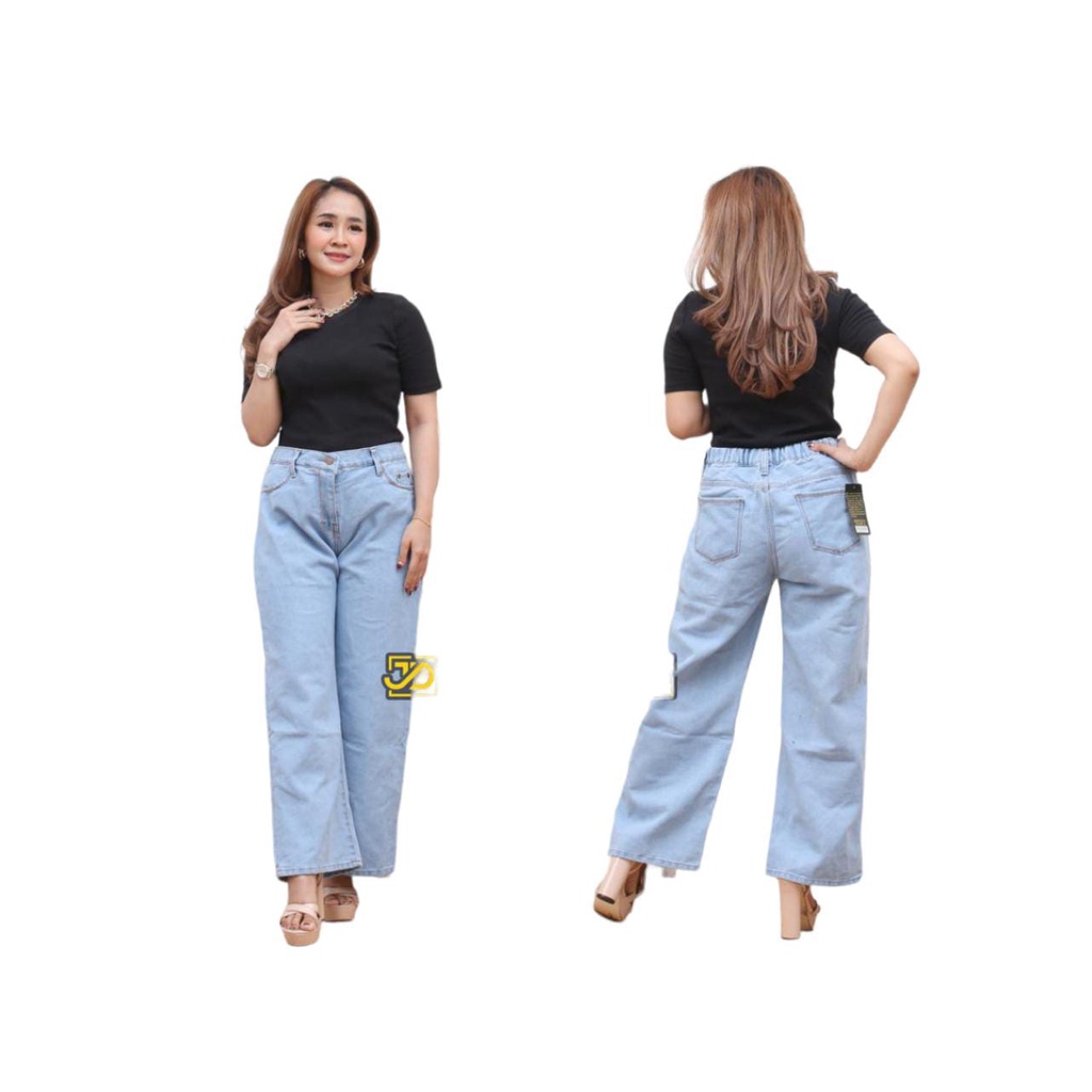 Highwaist Kulot Loose Karet Pinggang Jeans Tebal 13 Os Jumbo Big Size 27-42