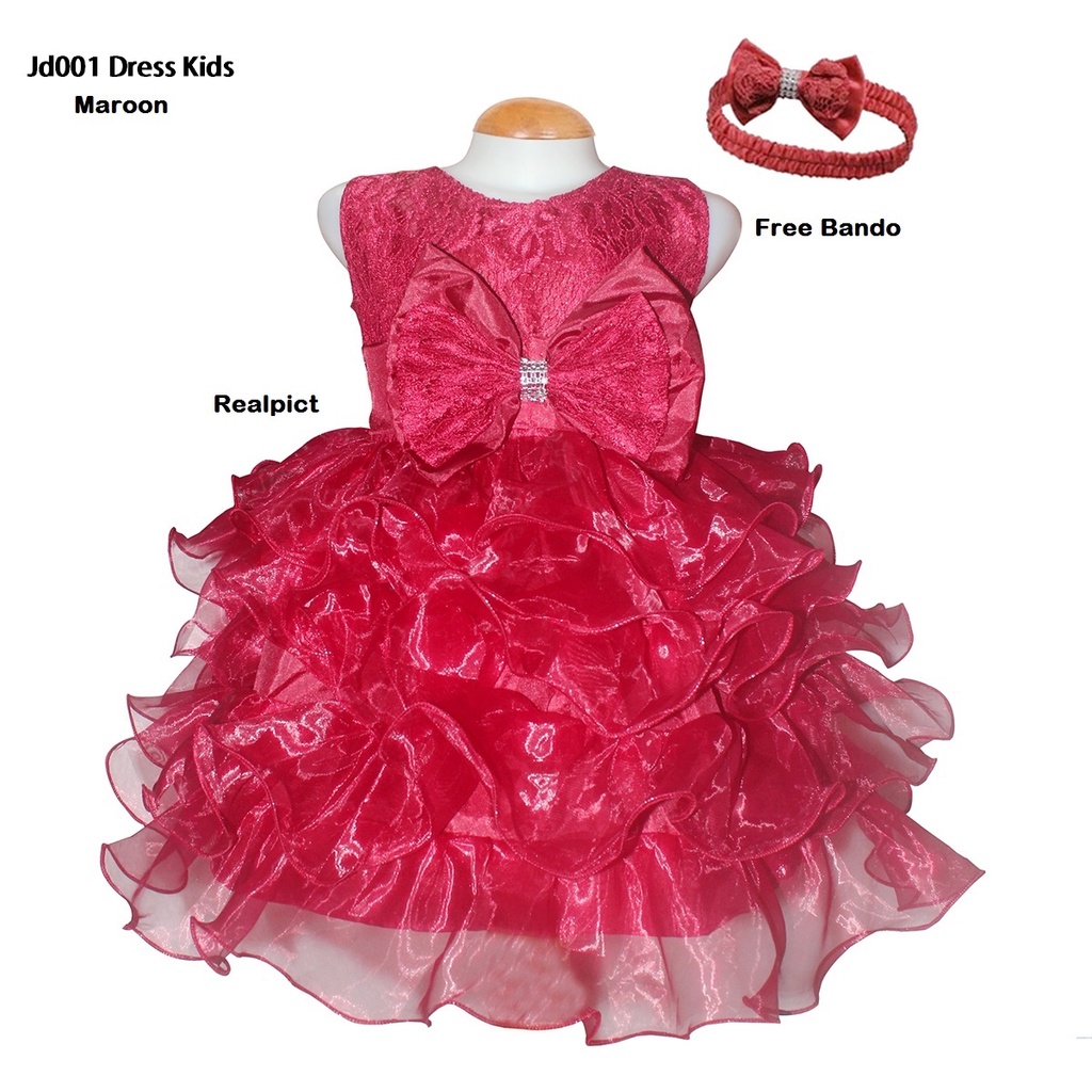 TGO - New Dress Pesta Anak Usia 1-5 Tahun Bahan Brukat Kombi Satin Organza Pita Besar Bagian Depan /
