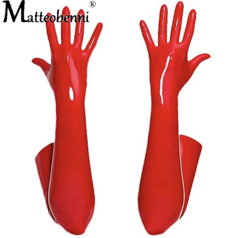 Sexy Wetlook Elastic Long PU Gloves Women Punk Faux Leather Gloves Clubwear Hot Erotic Catsuit Cospl