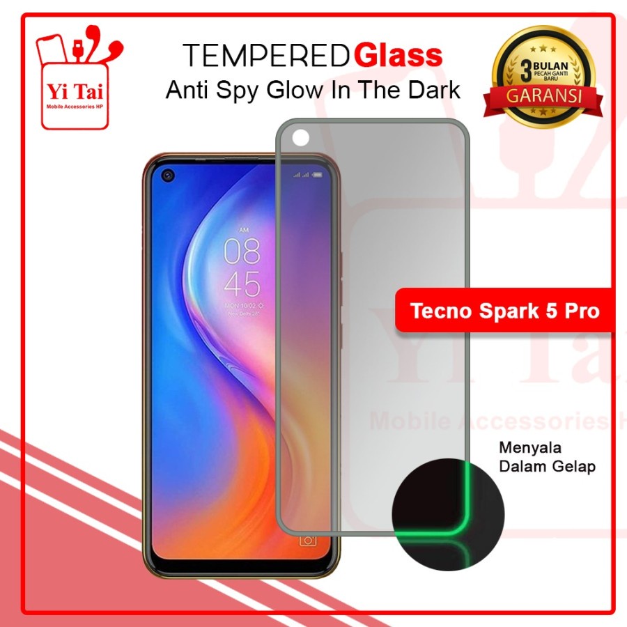 TEMPERED GLASS SPY GLOW IN THE DARK - TECNO SPARK 5 PRO - GA