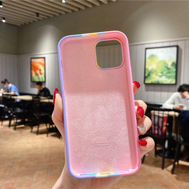 Case Pelindung Shockproof Motif Garis Pelangi Untuk IPhone 11 12 13 14 Pro Max Plus X Xs Max Xr 7 8 Plus