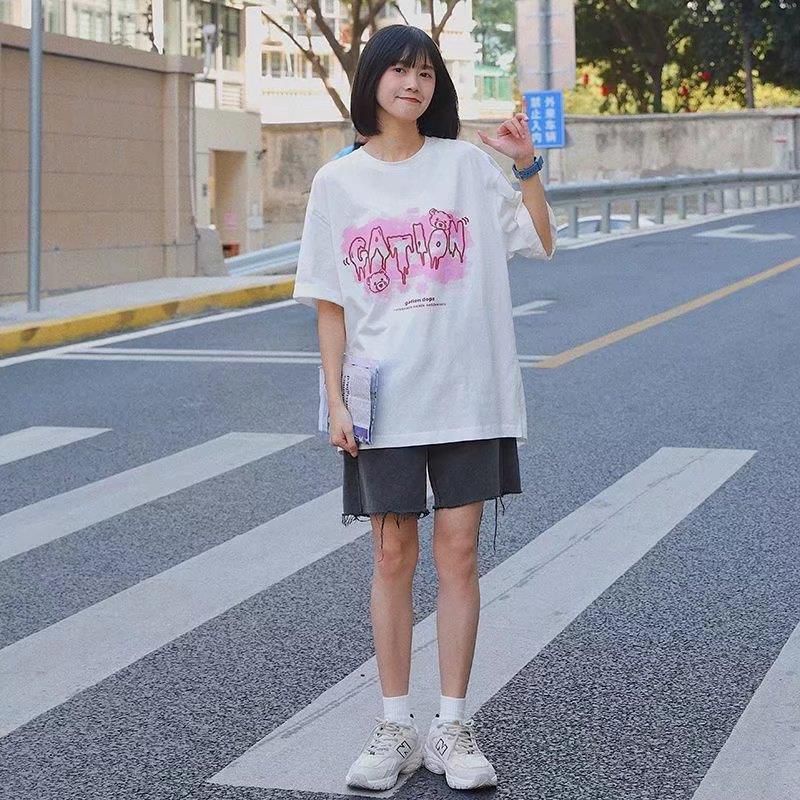 [littlecrab] Kaos Oversize Gation Beruang Two Tone Ombre Dops Japanese Hitam Putih Pink Abu-Abu Soft Color T-shirt Couple Unisex Unik Berkualitas Korean Style
